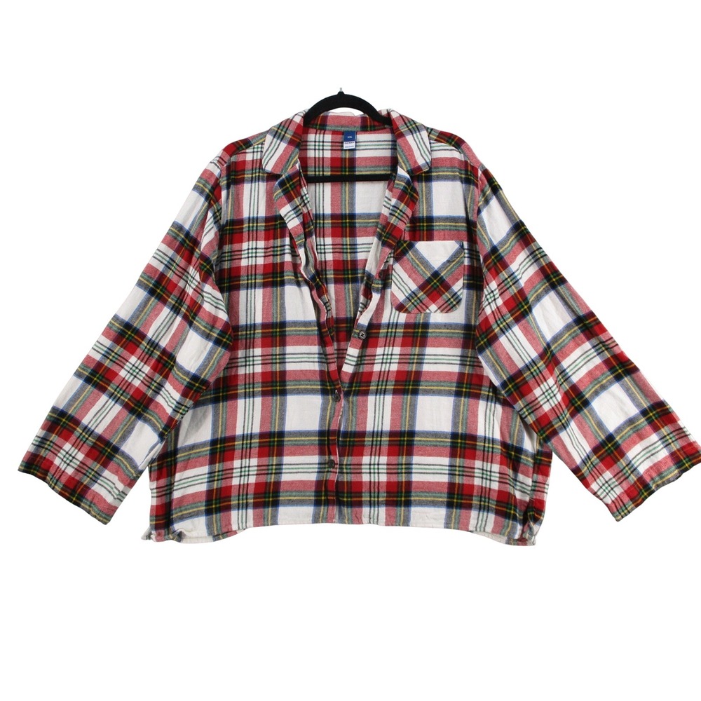 Old Navy Womens XXL Red White Plaid Flannel Pajama Top Button Down Sleep Shirt